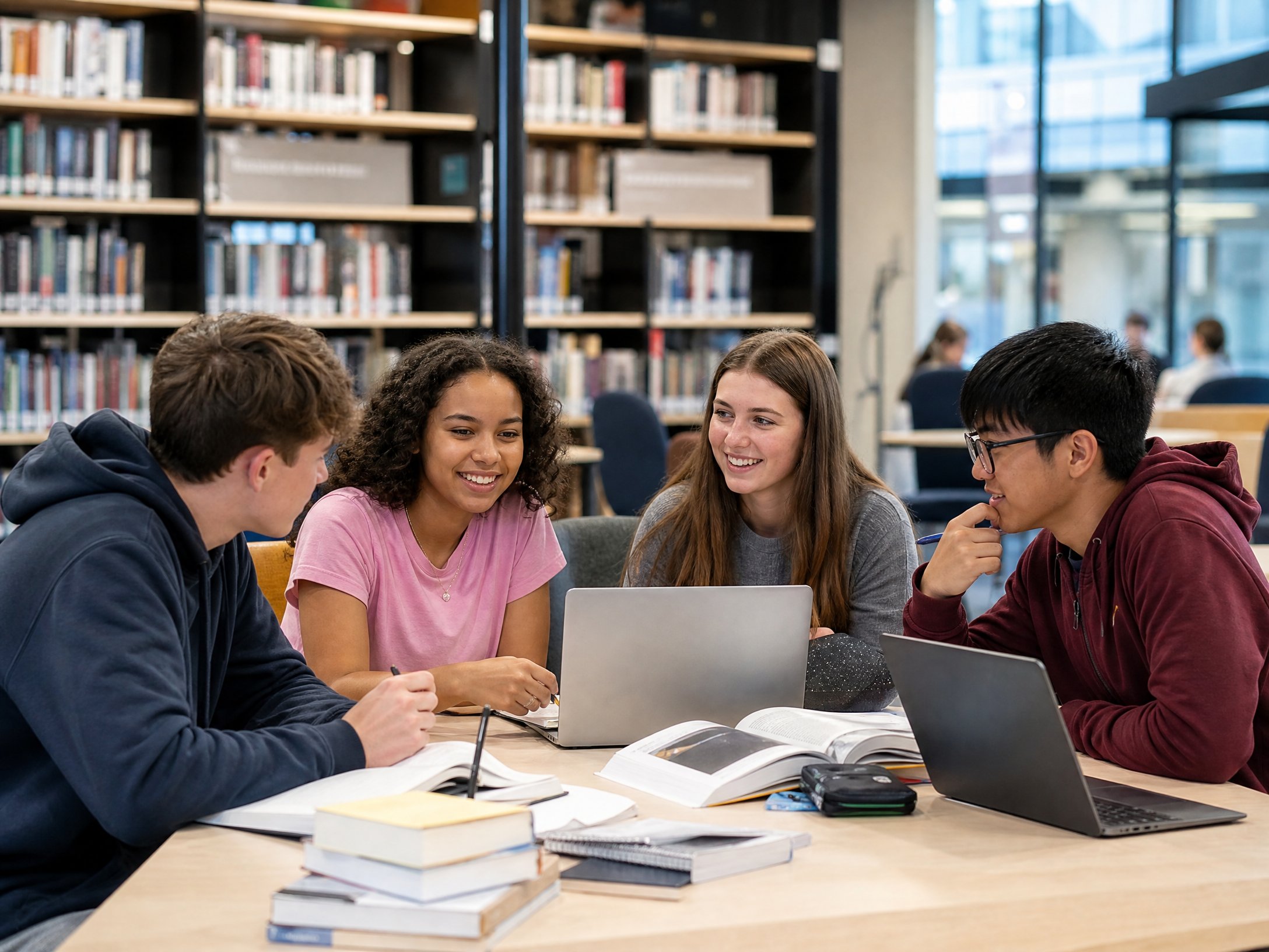 Adolescentes estudando em grupo